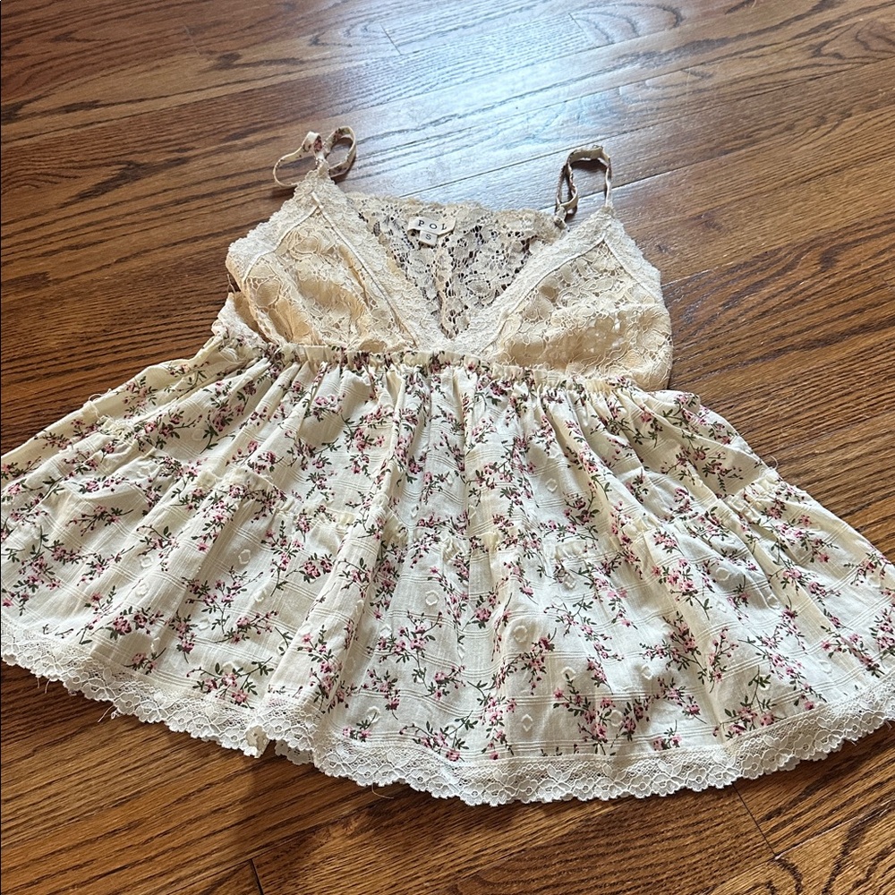 POL Cream Lace Detail Top